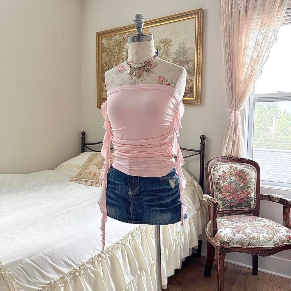 pink ruched fairy top  baby pink ruched tube top - Picture 2 of 3